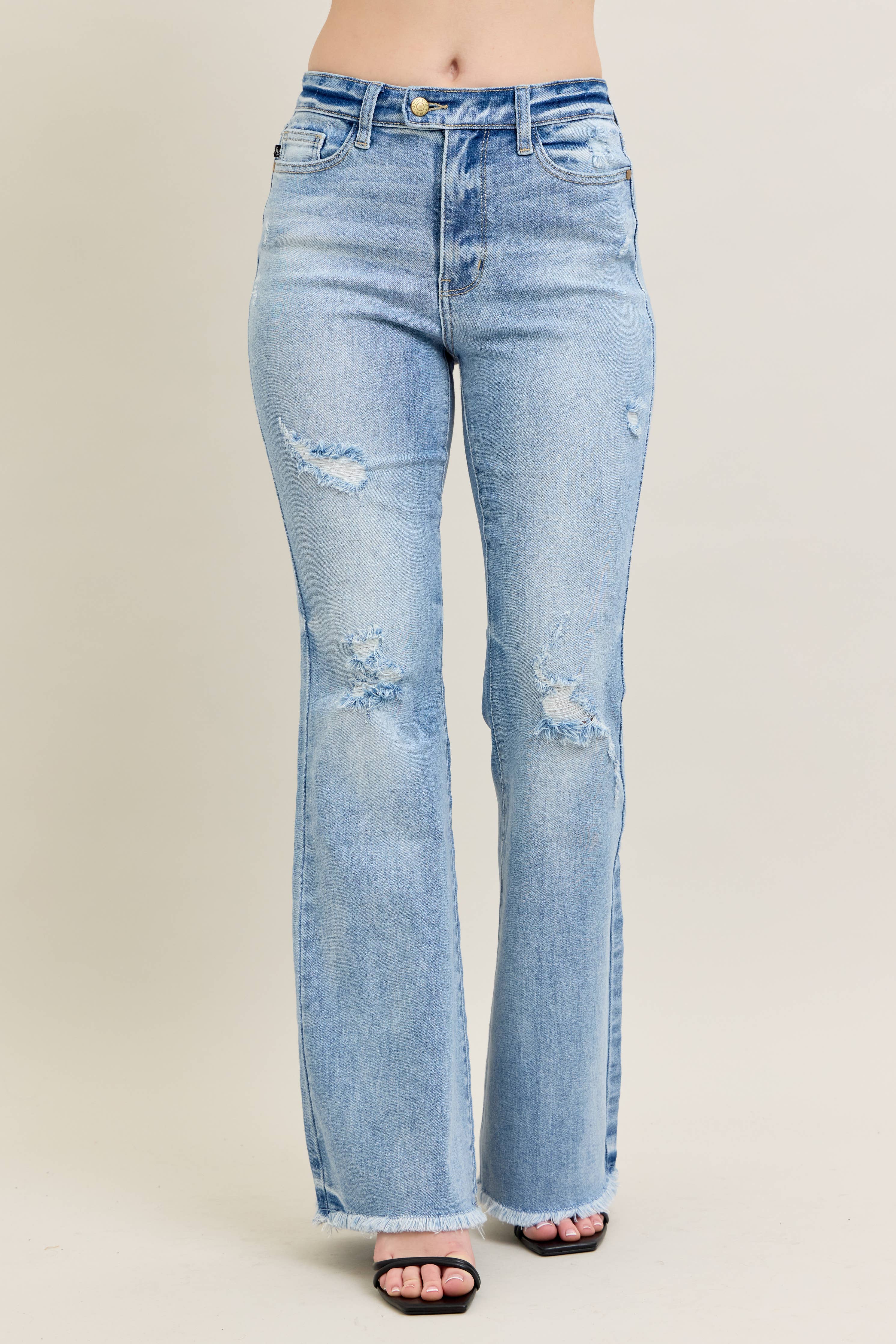 Judy Blue High Waisted Light Wash Flare Jeans with Shield Pockets